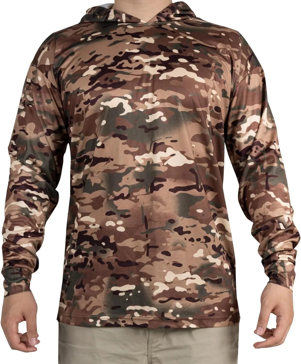 3pcs Men's Hunting Camo Shirts,Camouflage Long Sleeve Hooded Shirts for Men Lightweight Fishing Hiking Camping