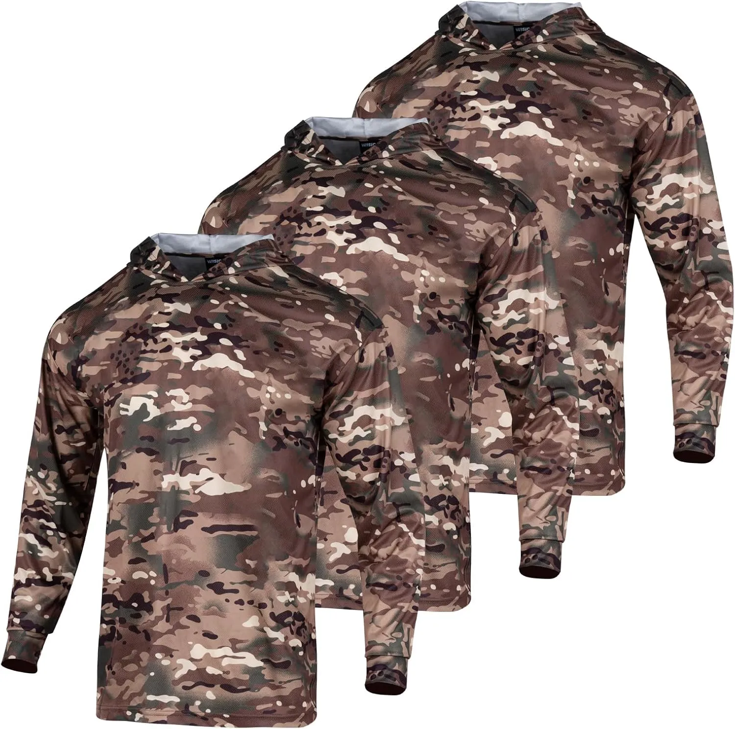 3pcs Men's Hunting Camo Shirts,Camouflage Long Sleeve Hooded Shirts for Men Lightweight Fishing Hiking Camping