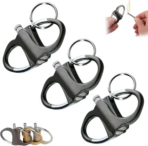 3Pcs Metal Keychain Lighter, Permanent Match Keychain, Fire Starter Key Ring, Novelty Metal Match Keychains, Mini Waterproof Lighters for Outdoor Car and Home (Black)