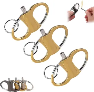 3Pcs Metal Keychain Lighter, Permanent Match Keychain, Fire Starter Key Ring, Novelty Metal Match Keychains, Mini Waterproof Lighters for Outdoor Car and Home (Gold)
