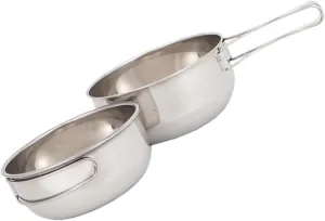 3pcs Travel Cutlery Set Camping Utensils Folding Bowl Stainless Steel Bowl Mesh Bag
