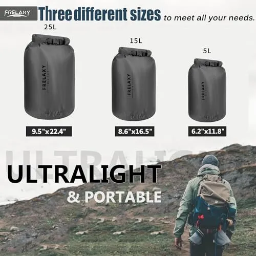 3pcs Waterproof Dry Bag,Lightweight Portable Dry Bags,5L/15L/25L Durable Dry Sack Set