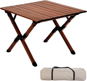 4-6 People Camping Table, Roll-Up Lightweight Picnic Table with Large Aluminum Tabletop & Carrying Bag, Portable Outdoor Folding Table for Hiking, Backpacking & Fishing(Carbon Steel Wood Gra