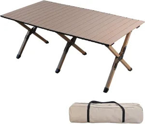 4-6 People Camping Table, Roll-Up Lightweight Picnic Table with Large Aluminum Tabletop & Carrying Bag, Portable Outdoor Folding Table for Hiking, Backpacking & Fishing(Carbon Steel Yellow,L