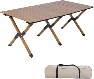 4-6 People Camping Table, Roll-Up Lightweight Picnic Table with Large Aluminum Tabletop & Carrying Bag, Portable Outdoor Folding Table for Hiking, Backpacking & Fishing(Carbon Steel Yellow,L