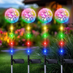 4 Pack Dandelion Solar Lights Outdoor Waterproof: Garden Lights with Colorful String Light Decorations - Fairy Outdoor Decor Gifts for Mothers Day Outside Yard Patio Porch Pathway Landscape Lighting
