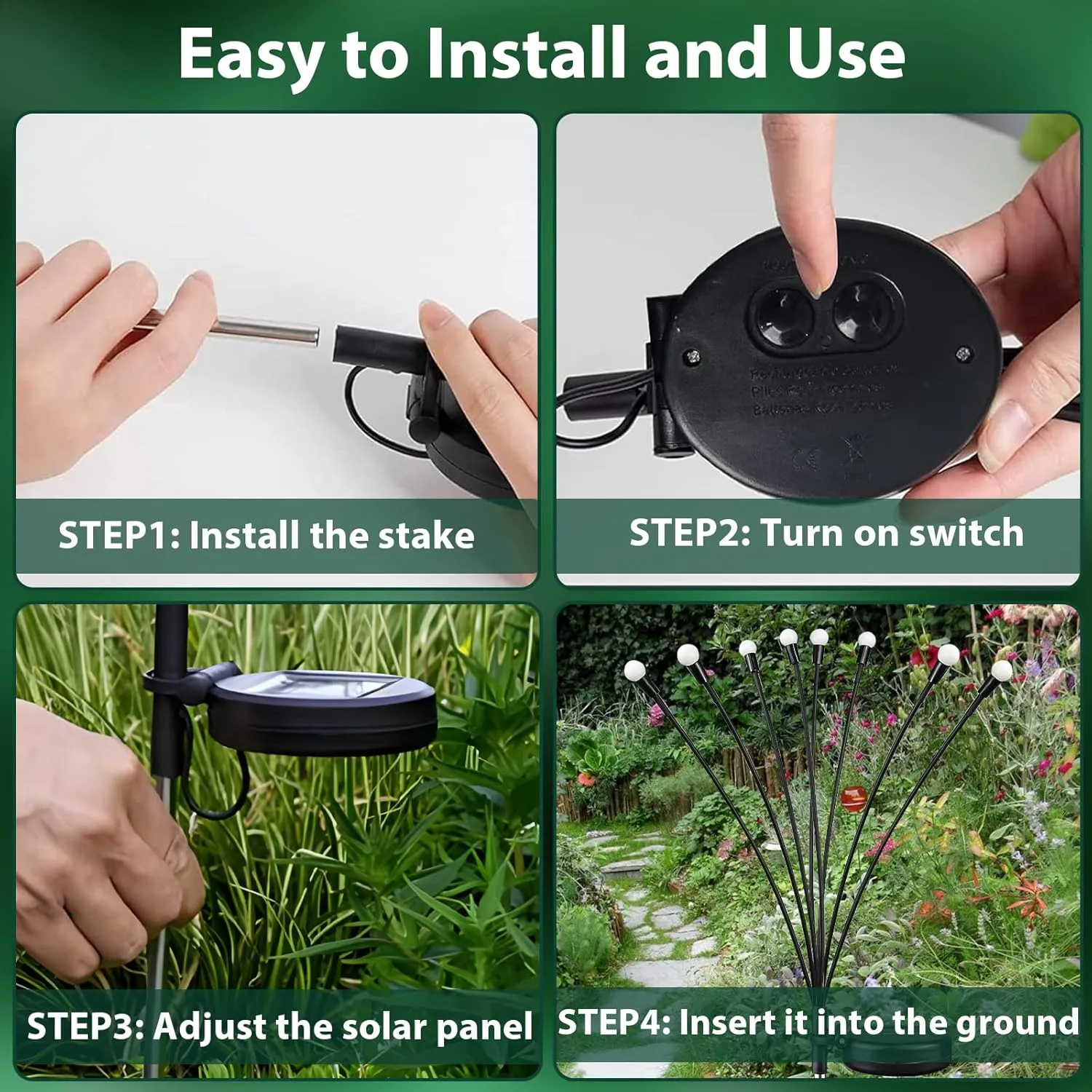 4-Pack Solar Garden Lights, 32 LED Solar Lights Outdoor for Garden Decor, Waterproof Firefly Light Outdoor (Sway by Wind), Swaying Light for Outside Yard Pathway Landscape Decorations (Warm White)