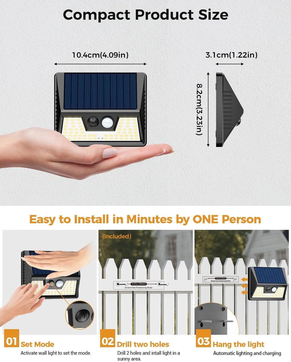 4 Pack Solar Motion Lights Outdoor, Waterproof Fence Lights Solar Powered with 3 Lighting Mode, Cold White LED Step Light for Outside Wall Yard Deck Stairs Garden - Black