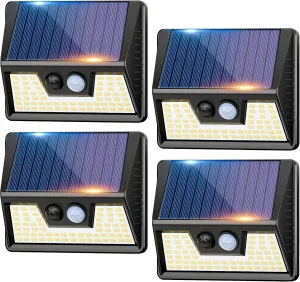 4 Pack Solar Motion Lights Outdoor, Waterproof Fence Lights Solar Powered with 3 Lighting Mode, Cold White LED Step Light for Outside Wall Yard Deck Stairs Garden - Black