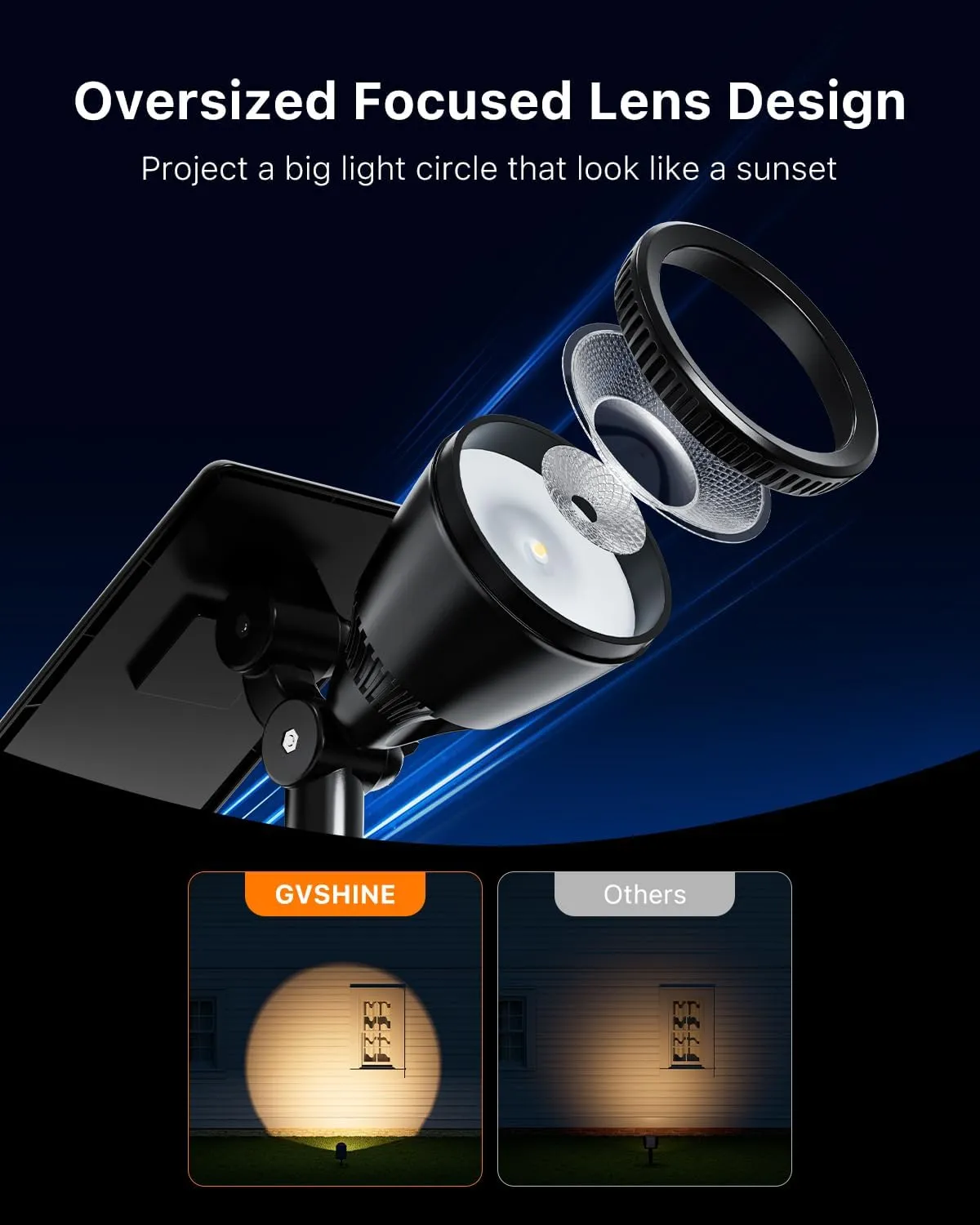 4 Pack Solar Powered Sunset Landscape Spotlights Outdoor Waterproof for Tree, House, Statue, Sign Spot Lights for Outside Yard, Garden, Lawn, Path, Walkway with Independent Uplight & Panel, Warm White