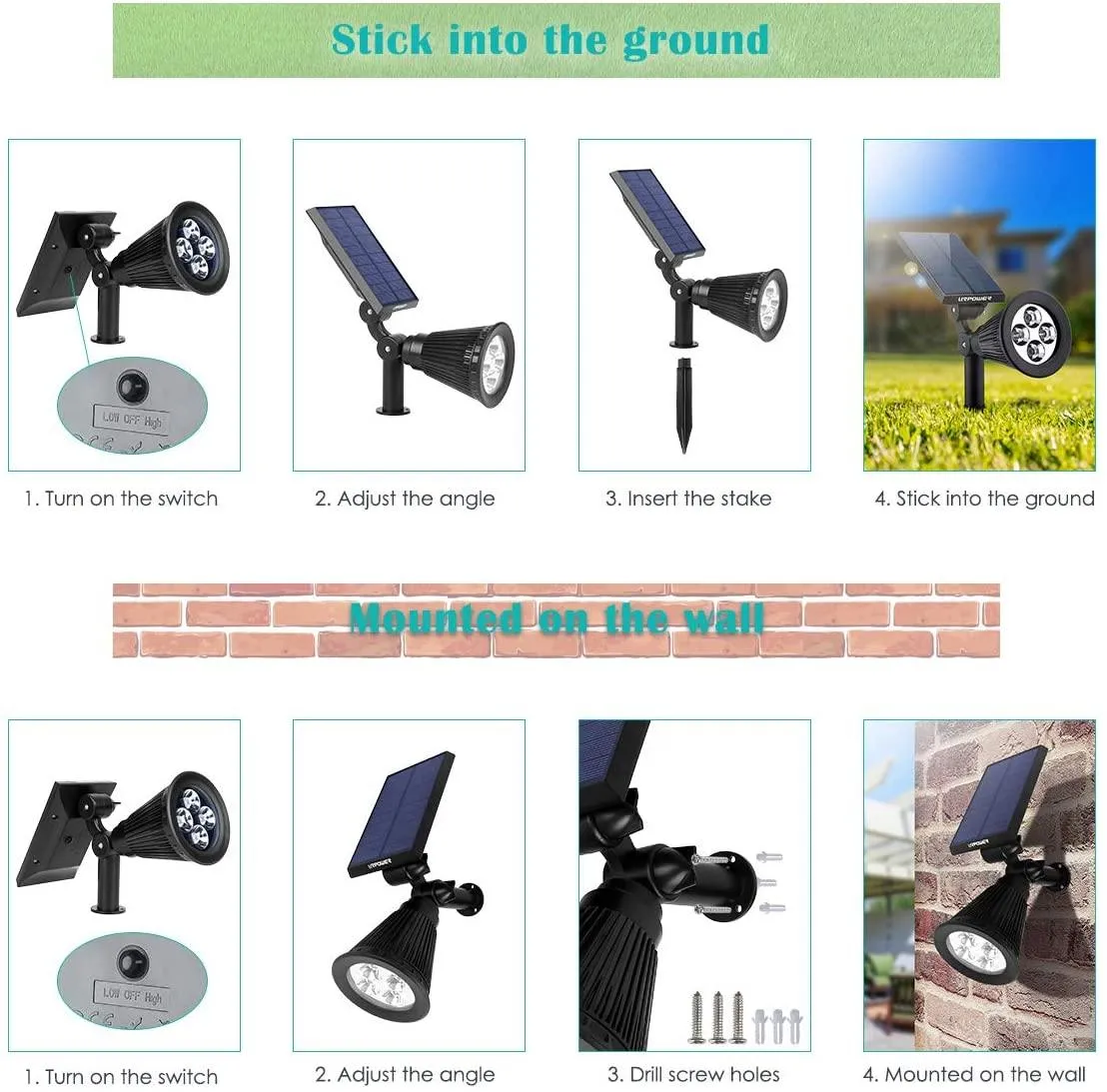 4-Pack: URPOWER Outdoor Solar Spotlight