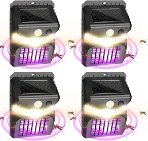 4 Packs Bug Zapper Outdoor 3 in 1 Mosquito Zapper Black Solar Bug Zapper Electric LED Light Mosquito Killer Lamp with Motion Sensor for Outdoor Backyard Patio Camping