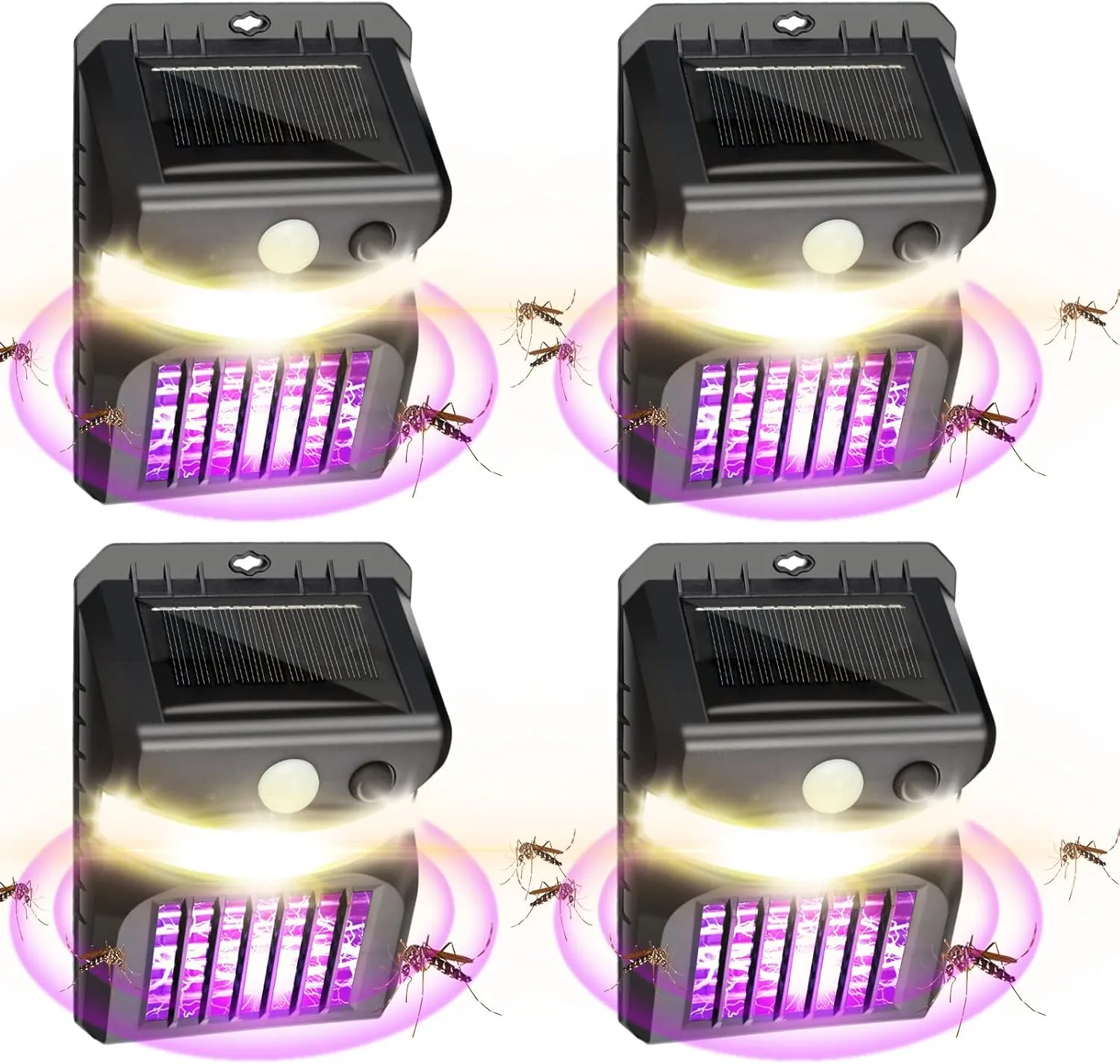 4 Packs Bug Zapper Outdoor 3 in 1 Mosquito Zapper Black Solar Bug Zapper Electric LED Light Mosquito Killer Lamp with Motion Sensor for Outdoor Backyard Patio Camping