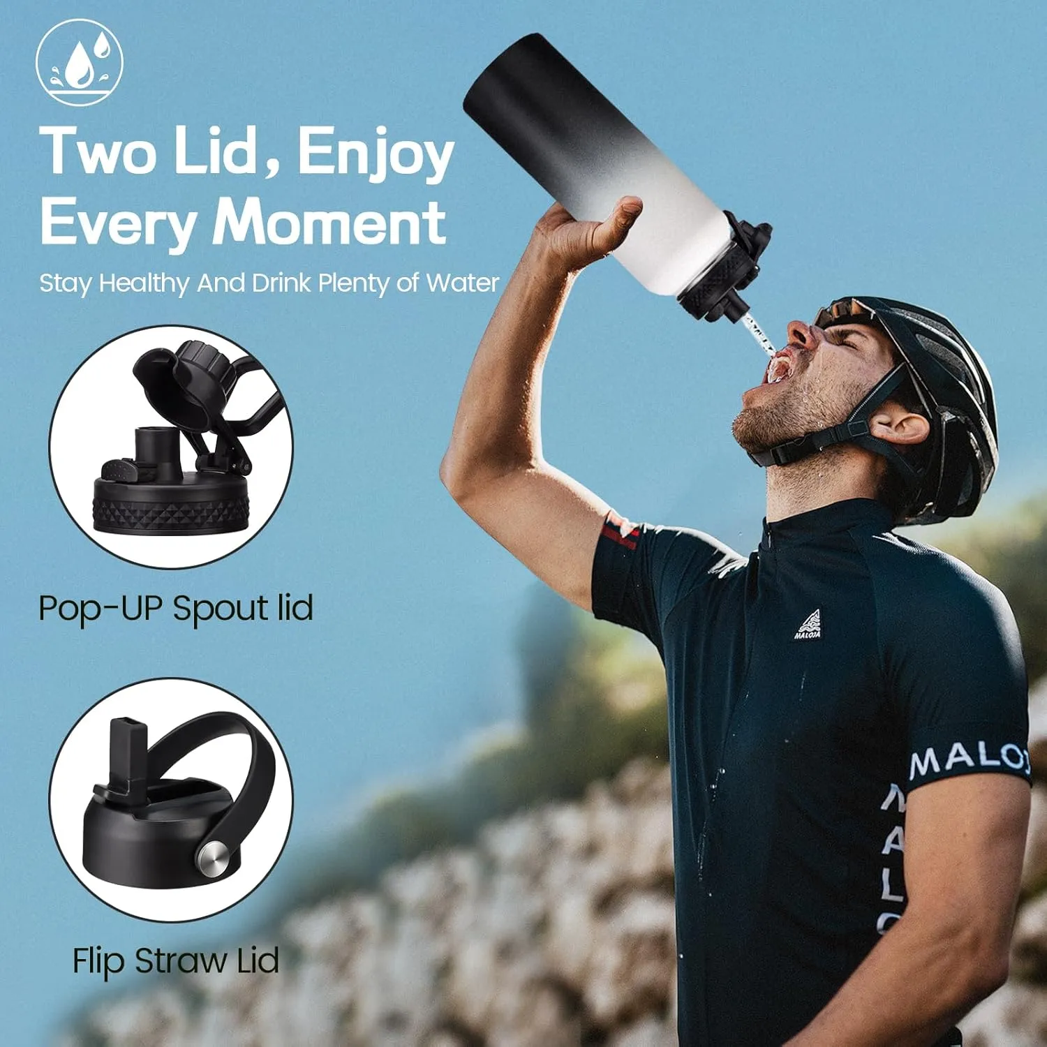 40 oz Insulated Stainless Steel Metal Water Bottle With Straw