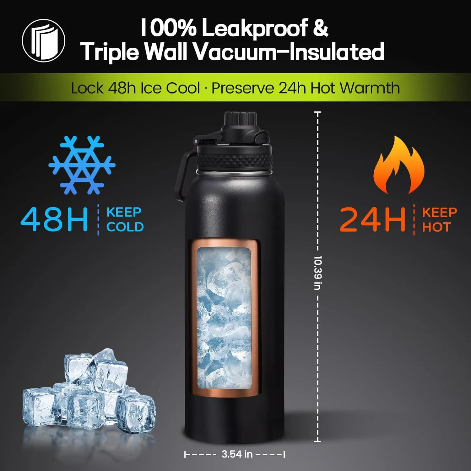 40 oz Insulated Stainless Steel Metal Water Bottle With Straw