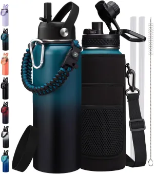 40 oz Insulated Stainless Steel Metal Water Bottle With Straw