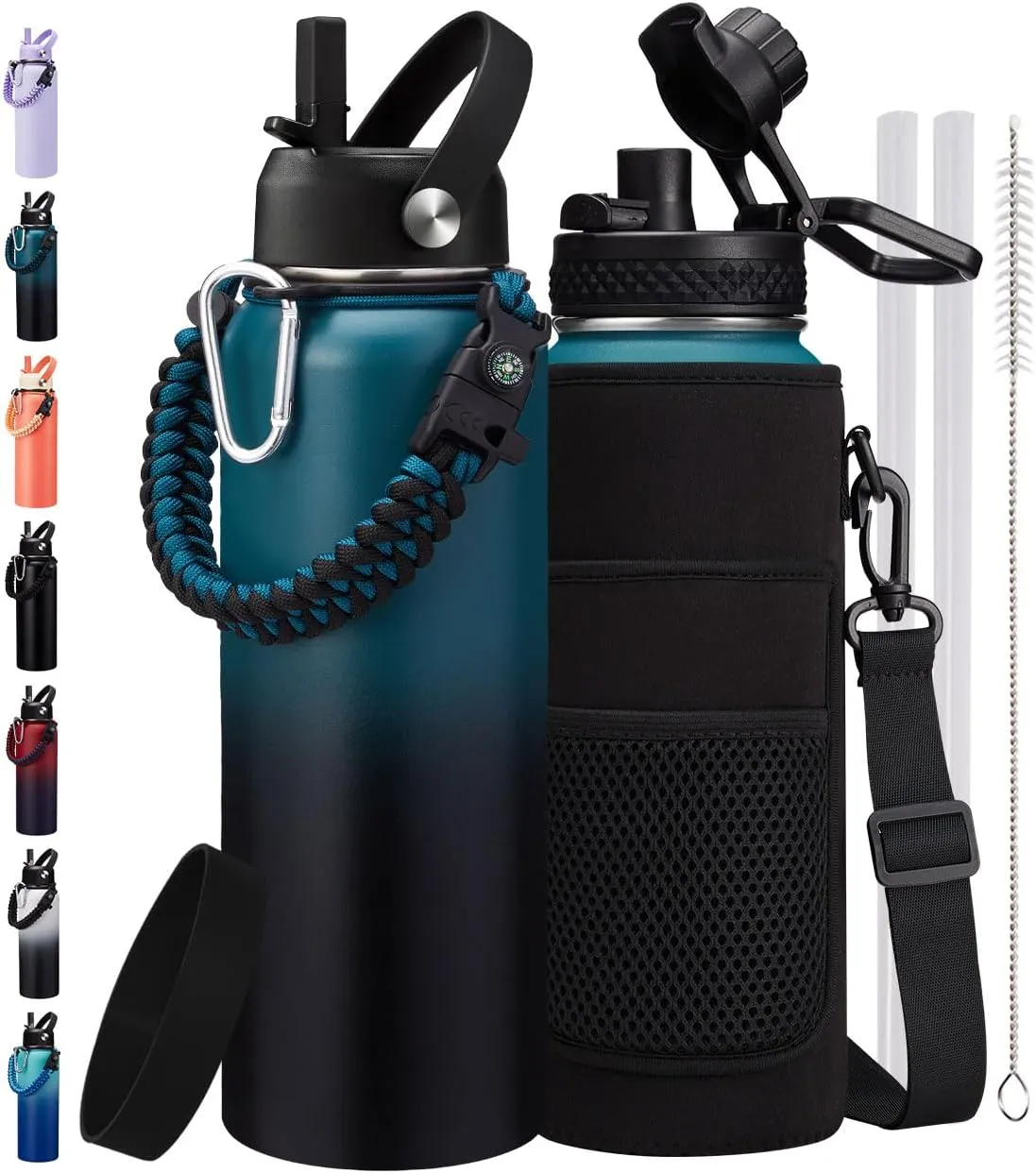 40 oz Insulated Stainless Steel Metal Water Bottle With Straw