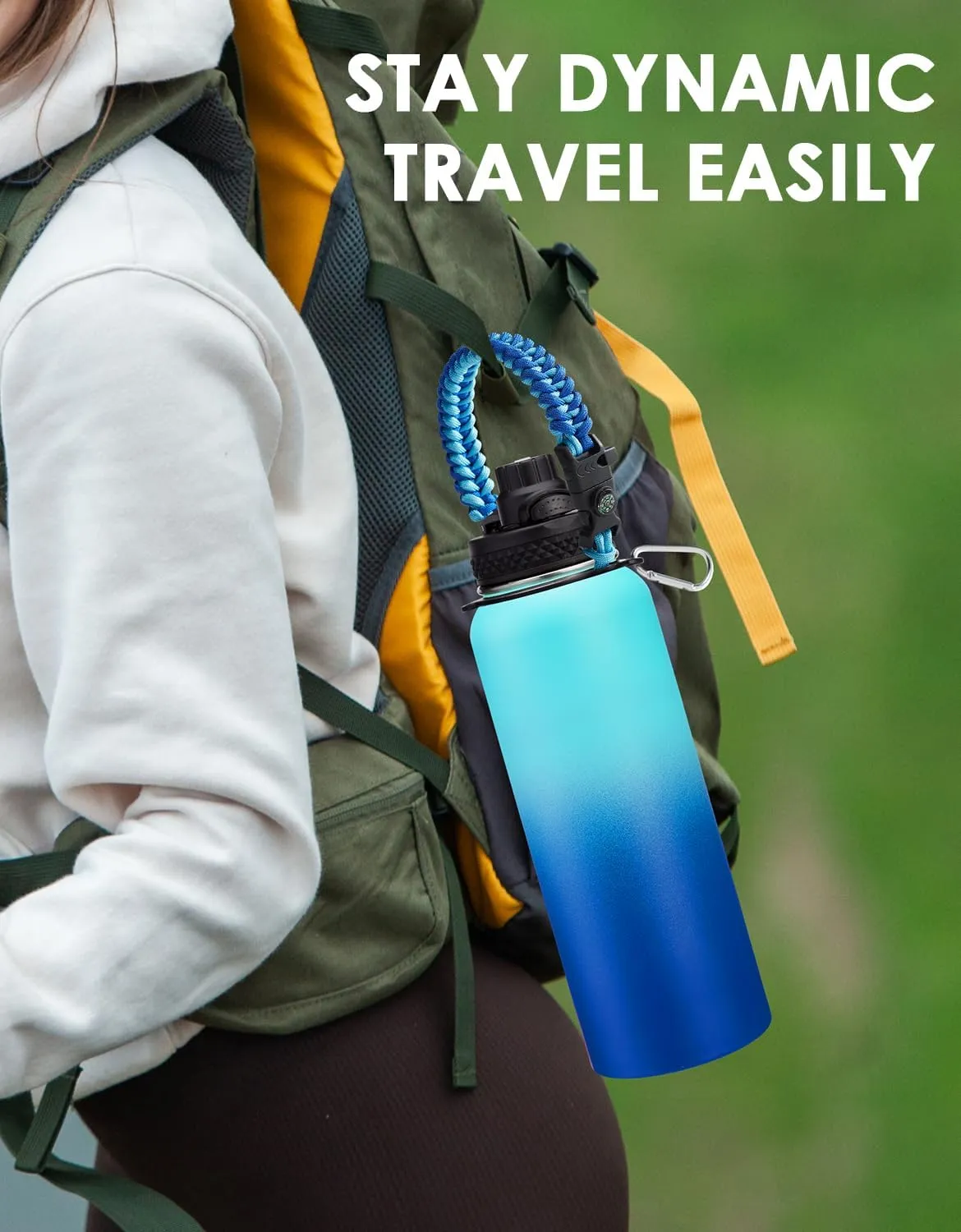 40 oz Insulated Water Bottles with Straw - Paracord Handle & Strap Carrier, 40 oz Metal Flask Keep Cold 48Hrs, Vacuum Thermal Jug with Sling Bag for Sports Hiking Cycling Running