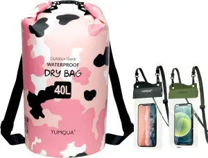 40L Waterproof Dry Bag Bundle with 2 Pack Large Waterproof Phone Pouches