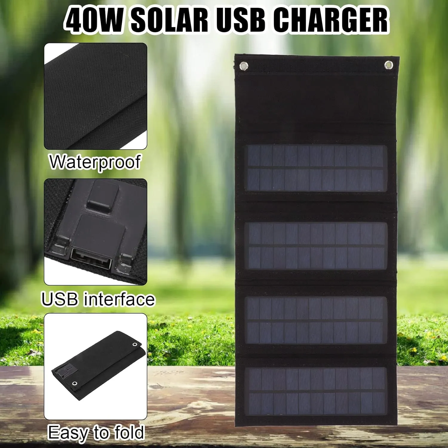 40w Foldable Solar Panel Charger, 4 Fold Charging Bag for Emergency Charging Outdoor Camping Hiking Phone Charger (Black)