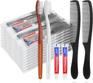 50 Pcs Disposable Toothbrushes with Toothpaste and Comb Individually Wrapped,10g Travel Toothpaste,7inch Black Hair Comb,Bulk Toothbrush for Hotel,AirBnb,Shelter,Charity
