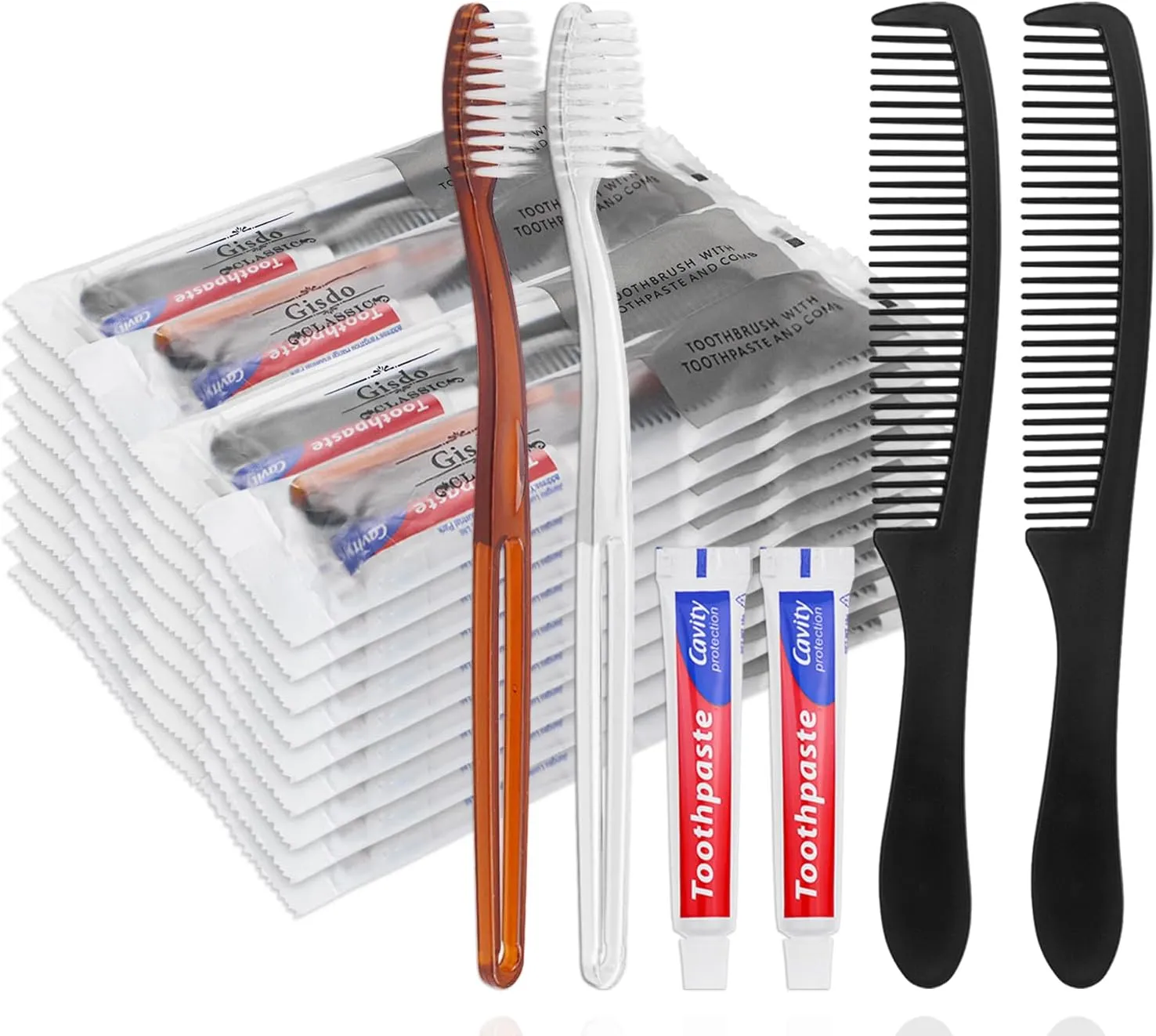 50 Pcs Disposable Toothbrushes with Toothpaste and Comb Individually Wrapped,10g Travel Toothpaste,7inch Black Hair Comb,Bulk Toothbrush for Hotel,AirBnb,Shelter,Charity