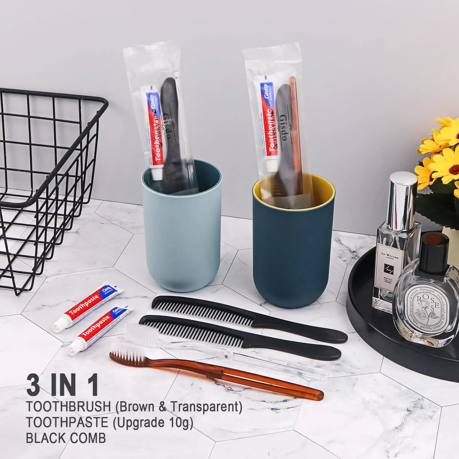 50 Pcs Disposable Toothbrushes with Toothpaste and Comb Individually Wrapped,10g Travel Toothpaste,7inch Black Hair Comb,Bulk Toothbrush for Hotel,AirBnb,Shelter,Charity