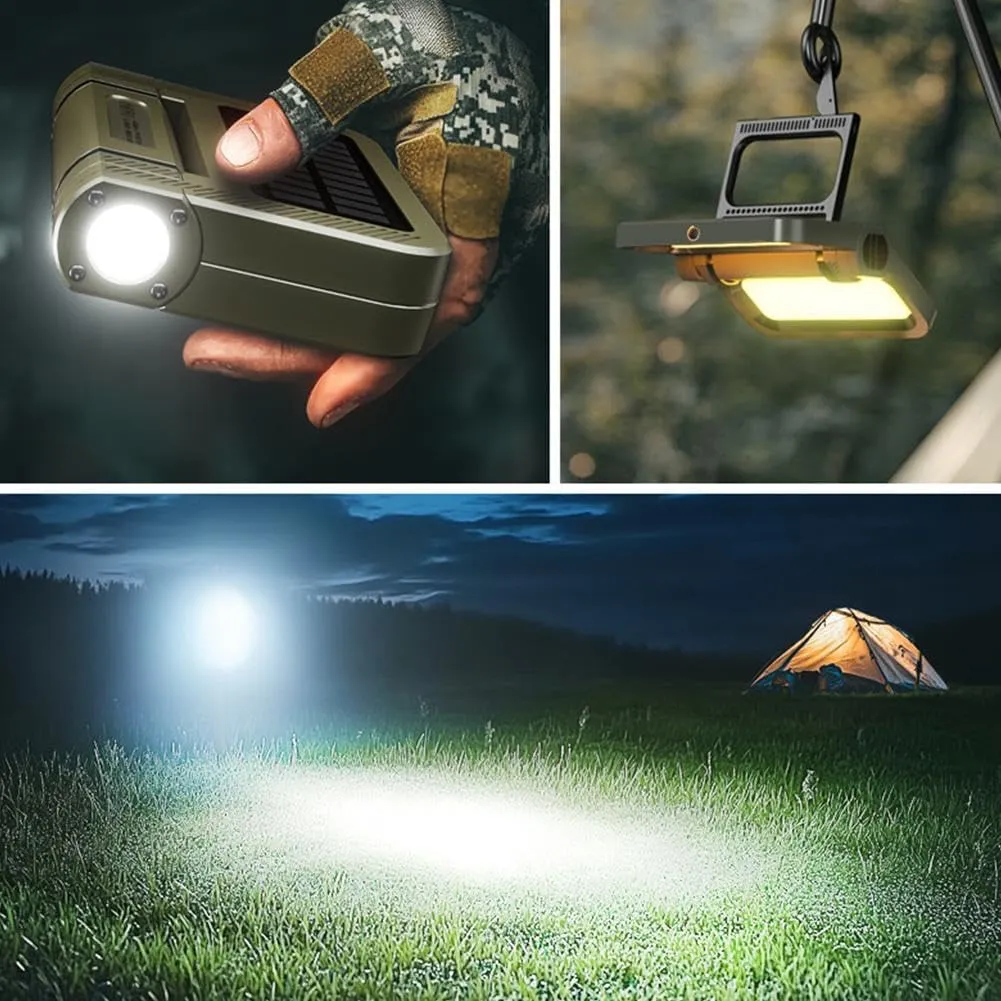 5000mAh Camping Light with Stand,Lightweight Waterproof Solar USB Rechargeable Work Light,Dimmable Cordless 5 Modes Portable Tent Lantern,LED Flashlight Survival Kits for Indoor Outdoor (Green)