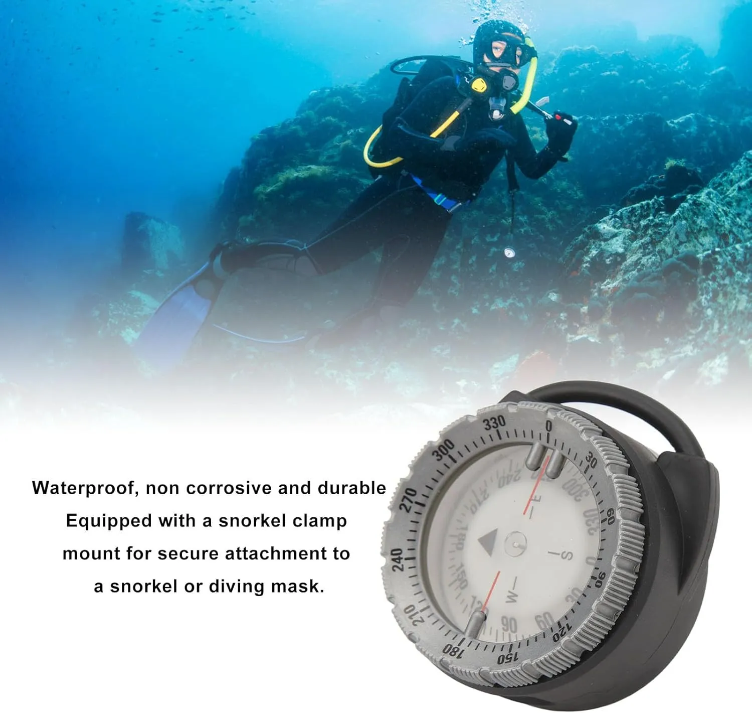 50M Underwater Diving Compass, Small Dive Compass Luminous Magnetic Pipe Clamp Diving Compass Suitable for Discerning Direction While Diving