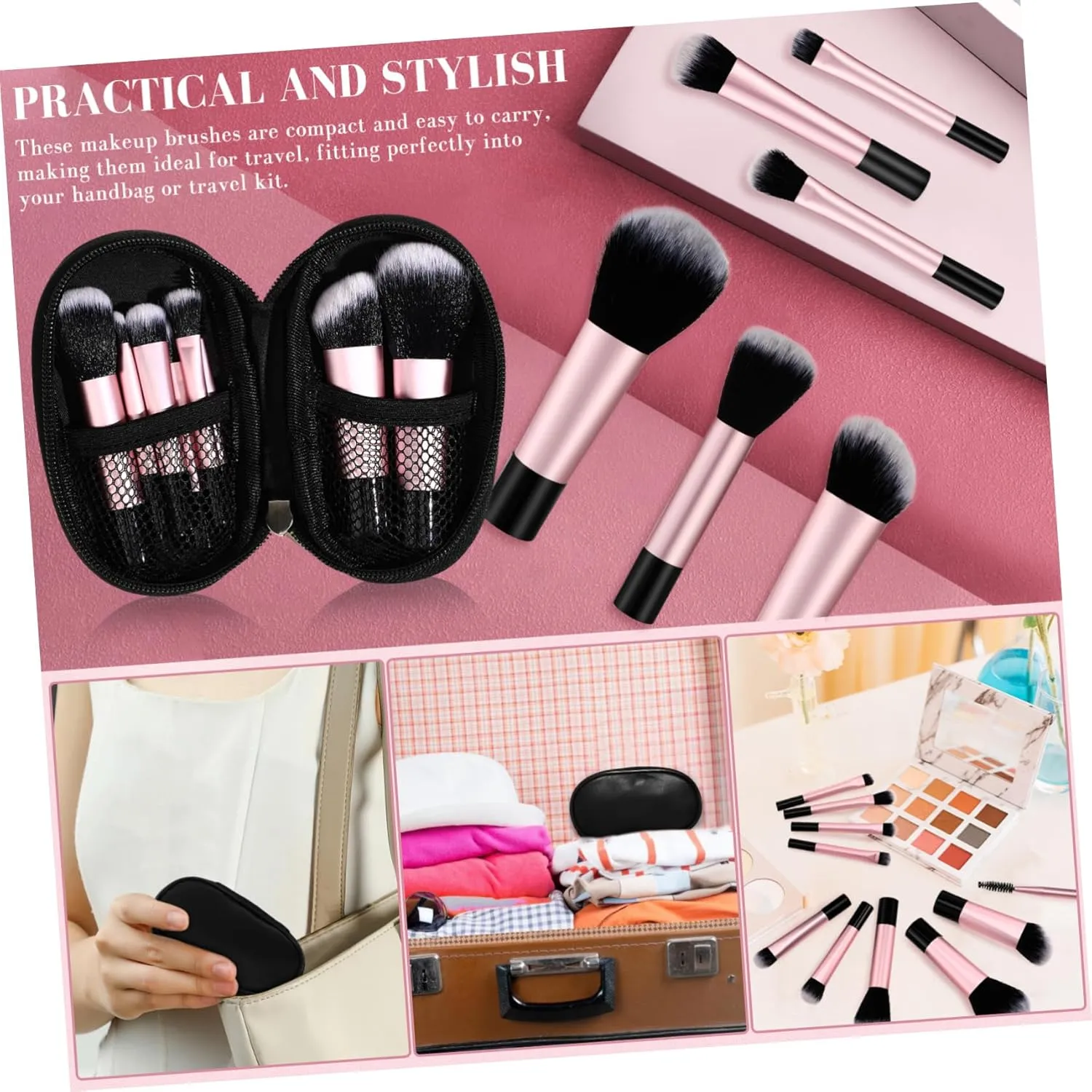 50pcs Mini Makeup Brush for Travel Compact Brushes Pouch for Eyeshadow Blush Highlighter Concealer Makeup Tools