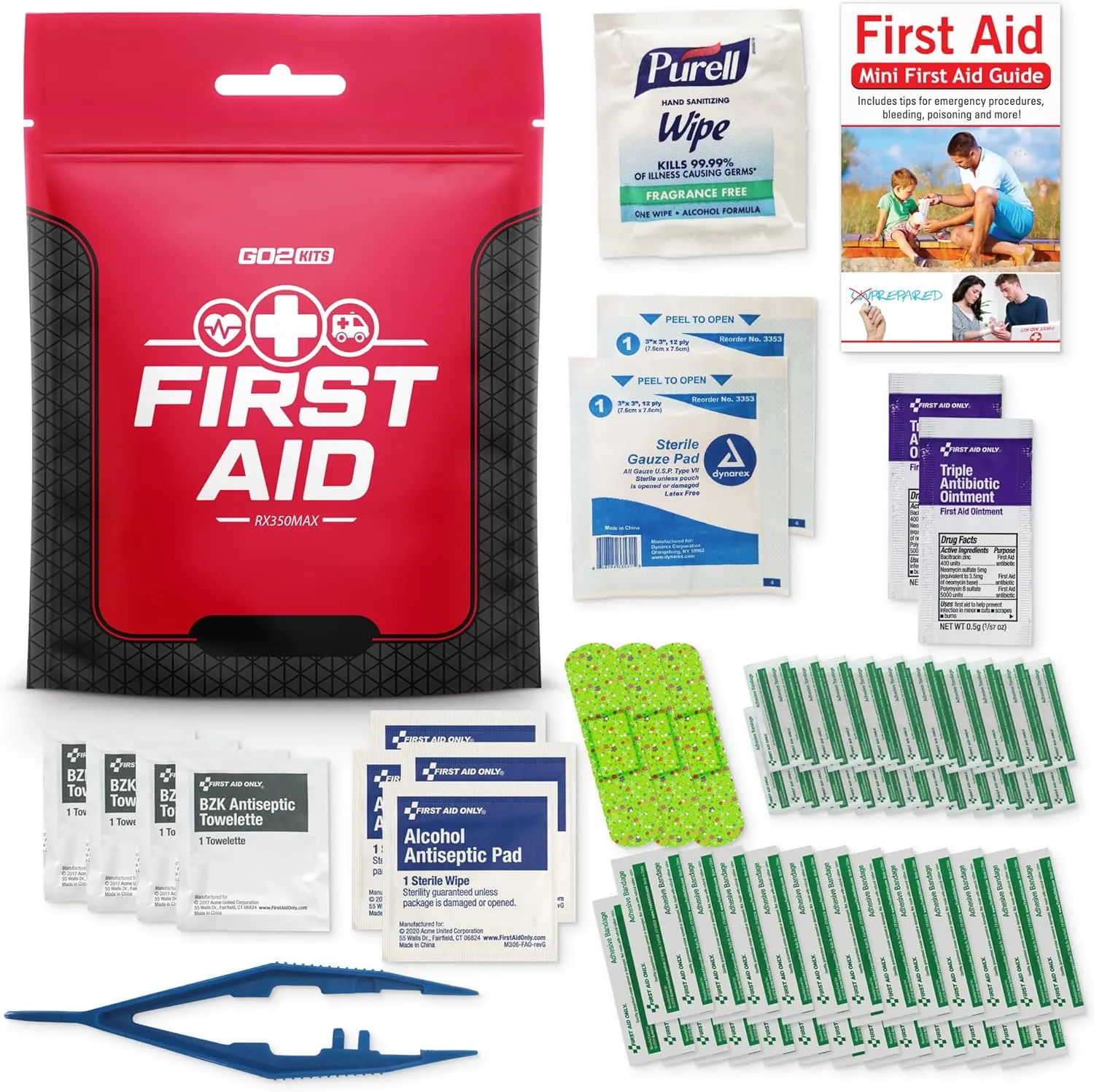 54-Piece First Aid Kit, Basic Plus Emergency First Aid Kit for Home, Work & Travel, Red, 1000-Pack