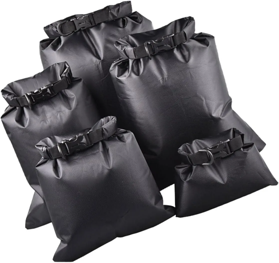 5Pcs Dry Bag for Outdoor Activities Portable Multi Function Storage Pouches Black for Boating Kayaking Camping Rafting and Canoeing