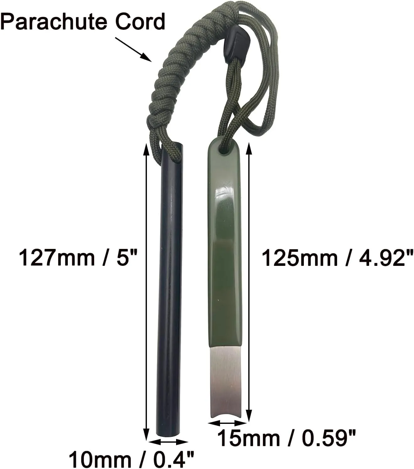 5" Ferro Rod Fire Starter with 4.92" Striker Scraper Survival Ferrocerium Drilled Flint Fire Starter Magnesium Tool Kit