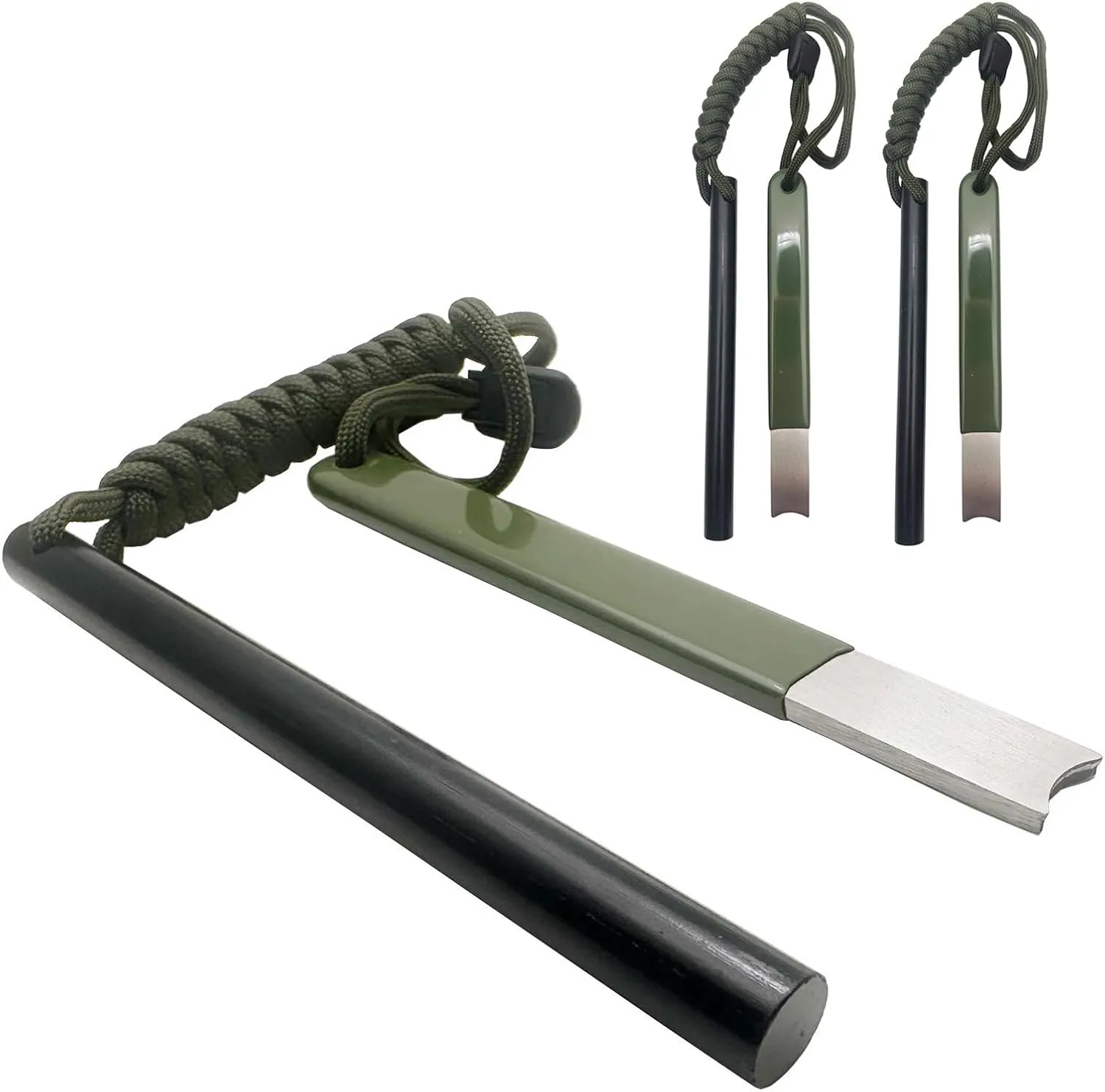 5" Ferro Rod Fire Starter with 4.92" Striker Scraper Survival Ferrocerium Drilled Flint Fire Starter Magnesium Tool Kit