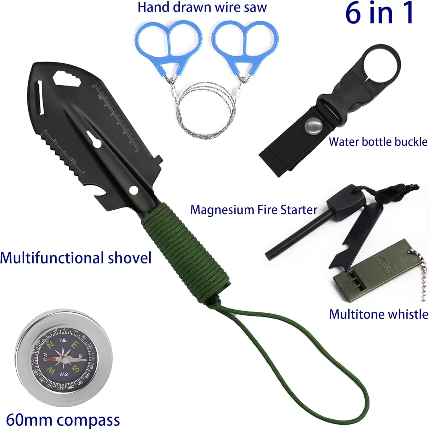 6 IN 1 Backpacking Trowel – Lightweight Shovel for Camping, Hiking, Backpacking, Gardening – Compact Survival Multitool with Carrying Sheath (Group1)