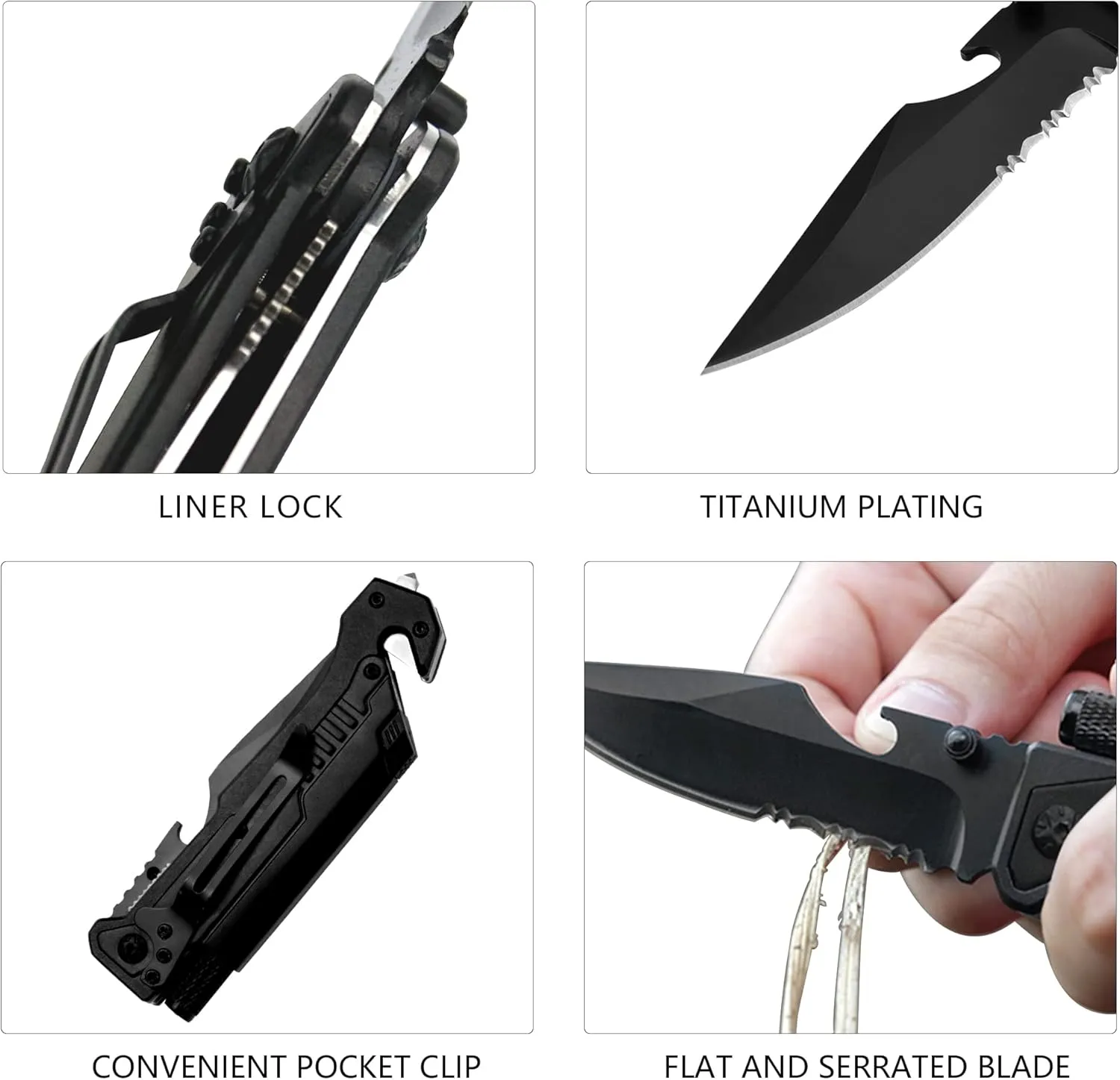 6-in-1 Tactical Folding Knife – EDC Pocket Knife with Fire Starter, LED Light & Glass Breaker – Gift for Boyfriend,Husband on Birthdays