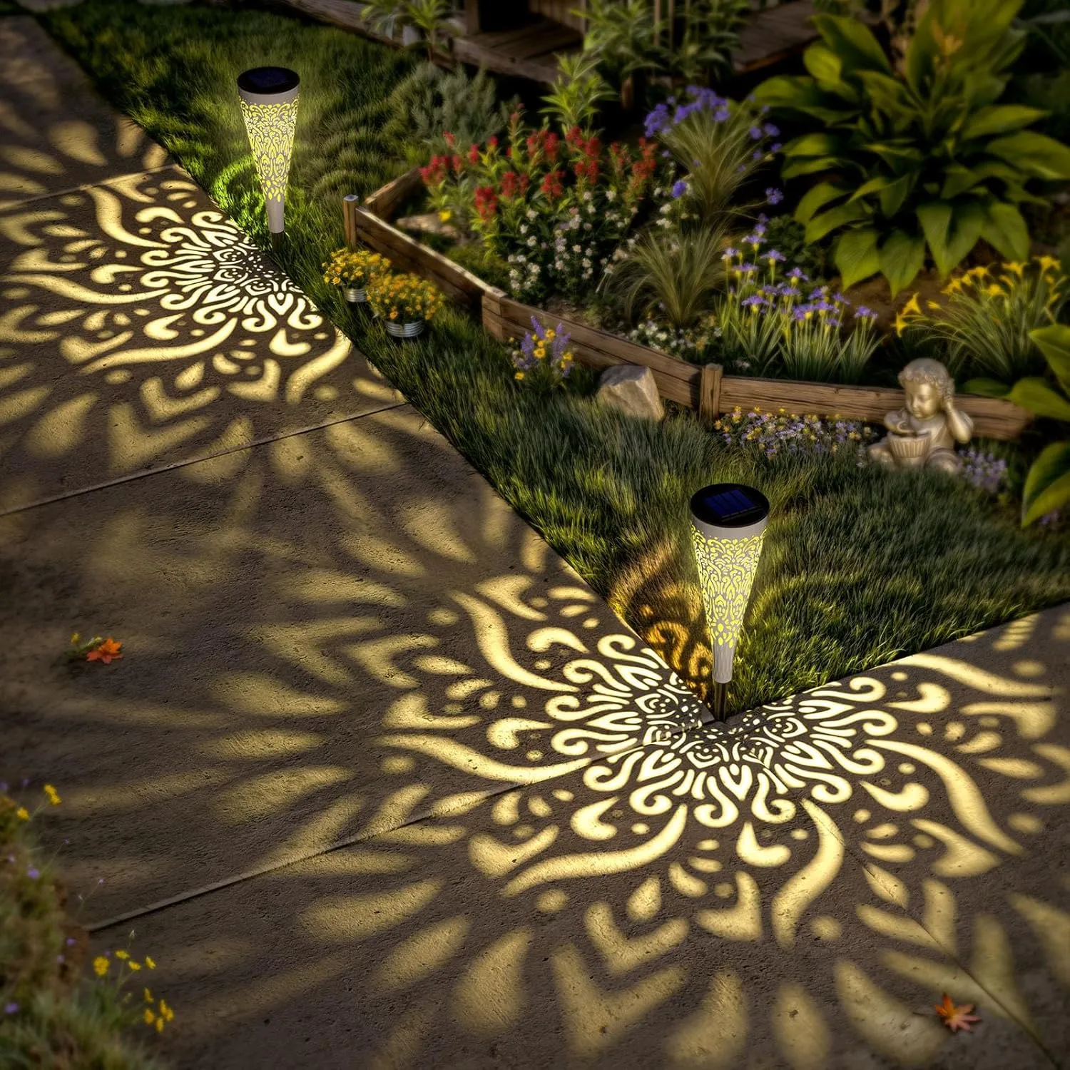 6 Pack Solar Lights Outdoor Garden Decorative Solar Garden Lights with Warm Light Waterproof Solar Pathway Landscape Light for Path Patio Backyard Walkway Yard Decor (White, 6Pcs)