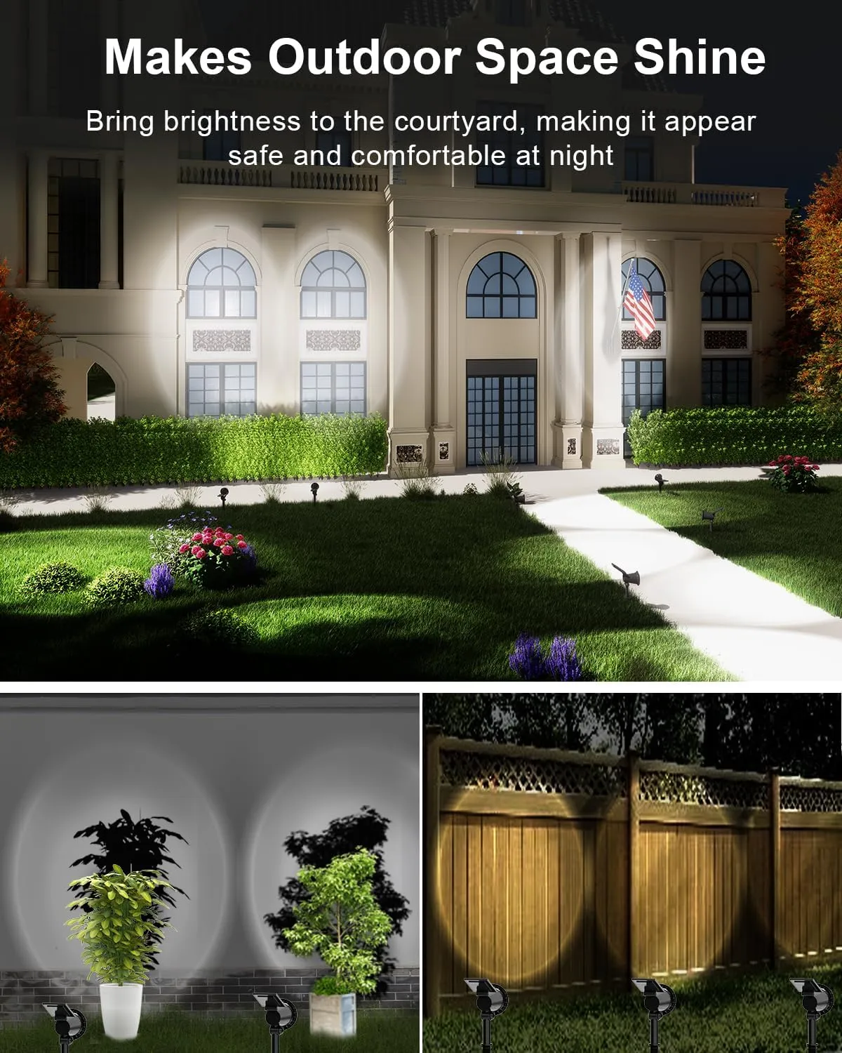 6 Pack Solar Powered Spotlights Outdoor Waterproof Ultra Bright Sunset Spot LED Lights for Tree, Flag, Lawn, Statue, Pool, Outside Landscape Uplighting for Garden, House, Wall, Yard, Cool White