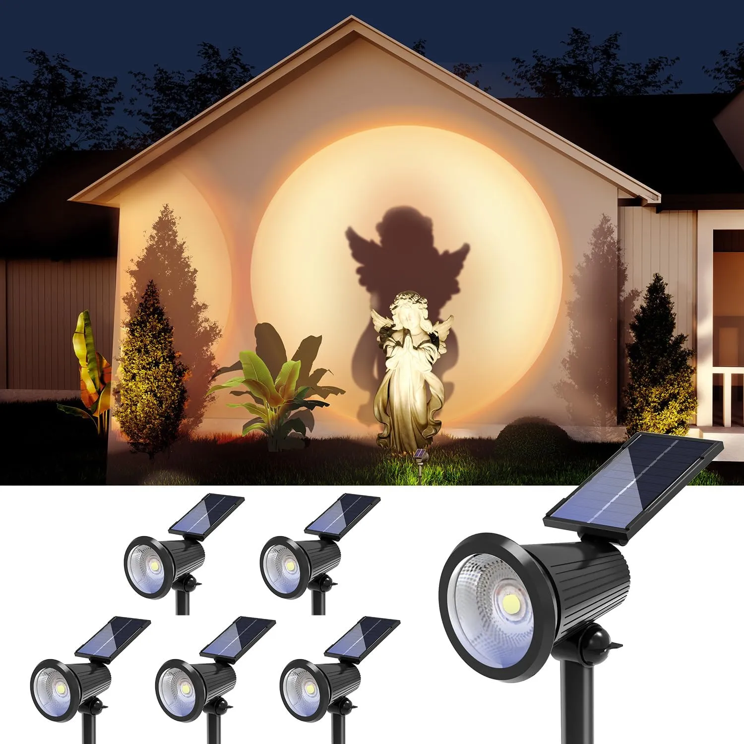 6 Pack Solar Powered Spotlights Outdoor Waterproof Ultra Bright Sunset Spot LED Lights for Tree, Flag, Lawn, Statue, Pool, Outside Landscape Uplighting for Garden, House, Wall, Yard, Warm White