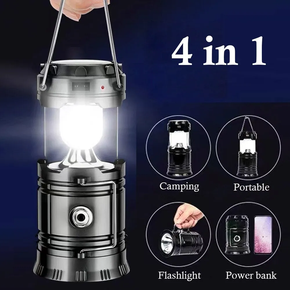 60000lm 4-in-1 Solar LED Lantern Retractable Camping Light Flashlight Power Bank Multifunctional Outdoor Camping Light