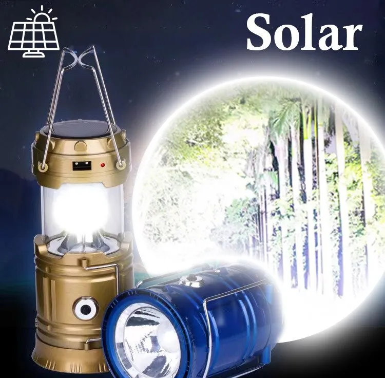 60000lm 4-in-1 Solar LED Lantern Retractable Camping Light Flashlight Power Bank Multifunctional Outdoor Camping Light