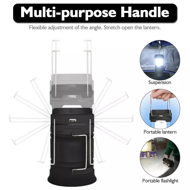 60000lm 4-in-1 Solar LED Lantern Retractable Camping Light Flashlight Power Bank Multifunctional Outdoor Camping Light