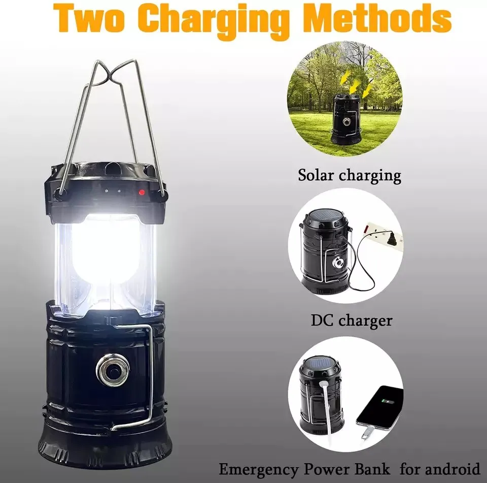 60000lm 4-in-1 Solar LED Lantern Retractable Camping Light Flashlight Power Bank Multifunctional Outdoor Camping Light