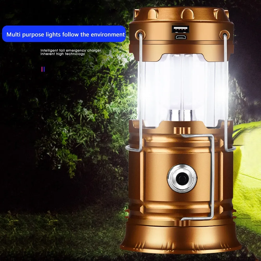 60000lm 4-in-1 Solar LED Lantern Retractable Camping Light Flashlight Power Bank Multifunctional Outdoor Camping Light