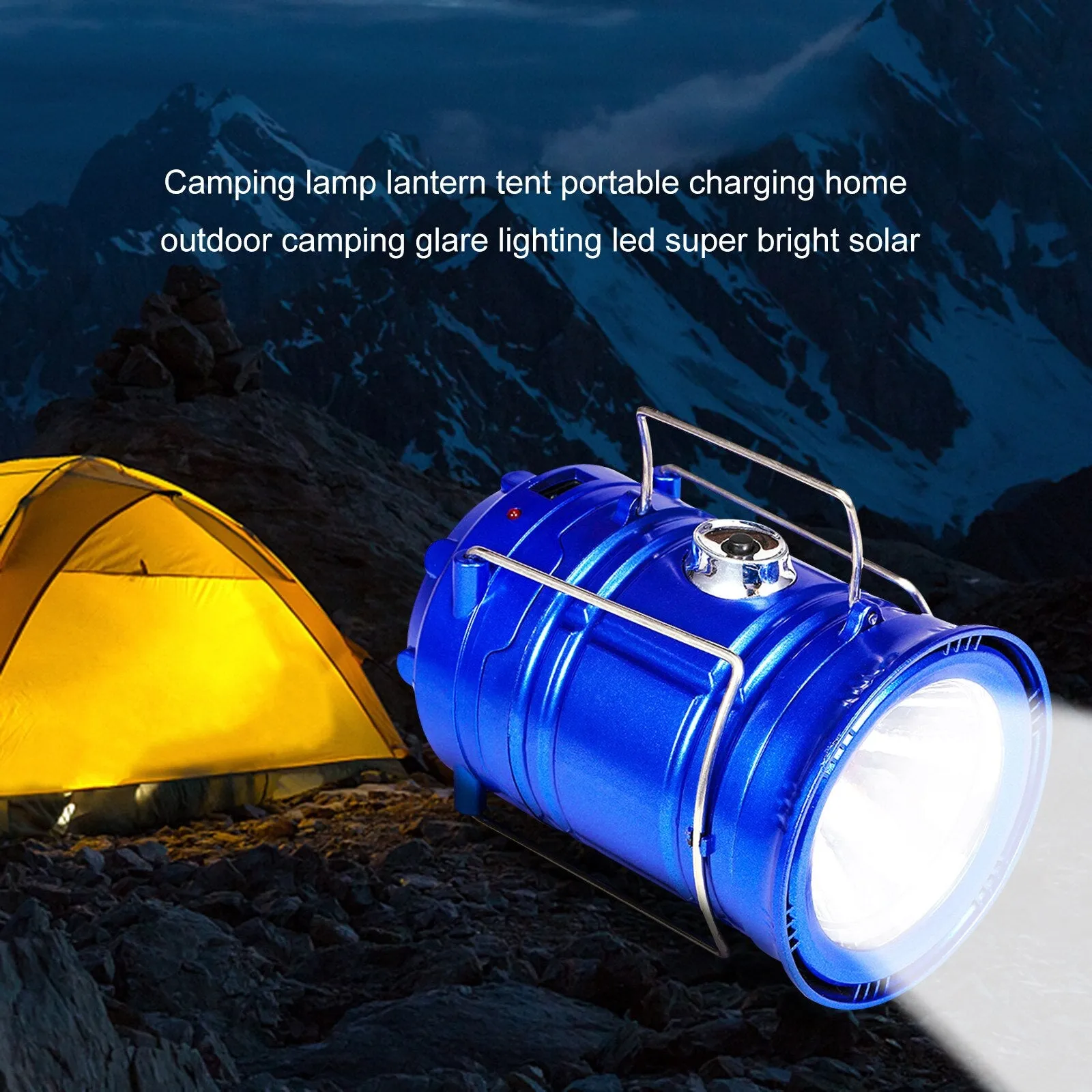 60000lm 4-in-1 Solar LED Lantern Retractable Camping Light Flashlight Power Bank Multifunctional Outdoor Camping Light