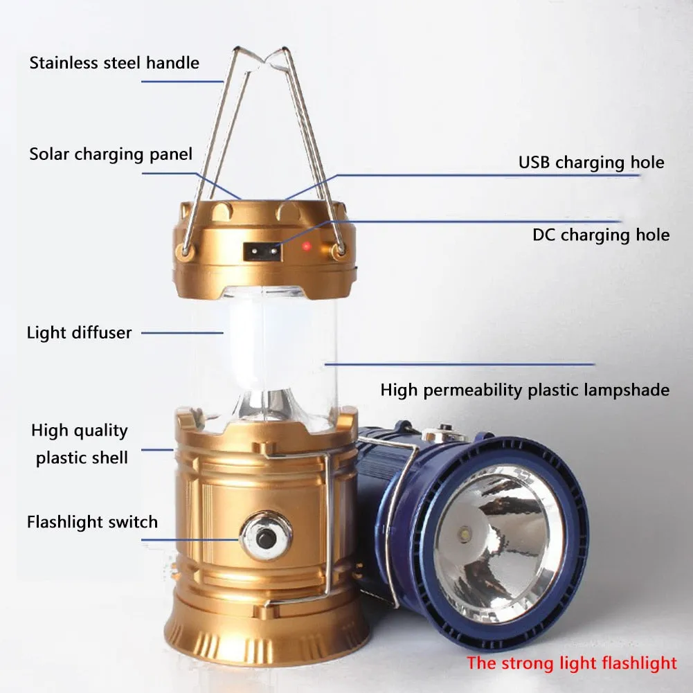 60000lm 4-in-1 Solar LED Lantern Retractable Camping Light Flashlight Power Bank Multifunctional Outdoor Camping Light