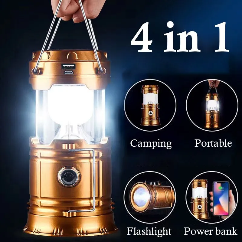 60000lm 4-in-1 Solar LED Lantern Retractable Camping Light Flashlight Power Bank Multifunctional Outdoor Camping Light