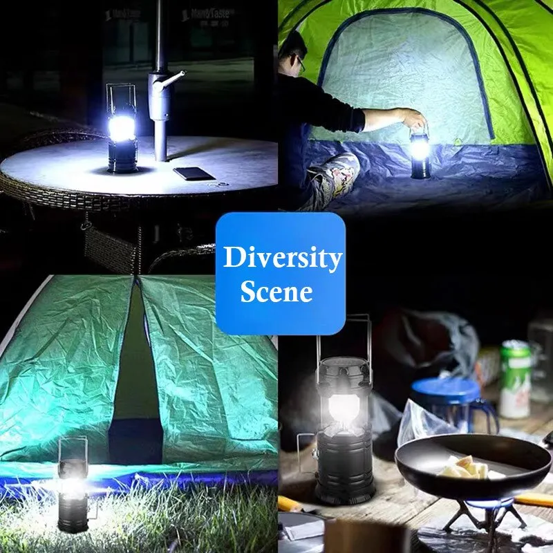 60000lm 4-in-1 Solar LED Lantern Retractable Camping Light Flashlight Power Bank Multifunctional Outdoor Camping Light