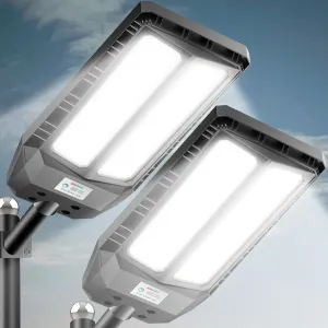6000W Solar Lights Outdoor - 7000K Daylight, Large Lamp Beads, Optical Convex Lens, Solar Street Lights Outdoor with Motion Sensor and Remote Control, Dusk to Dawn for Yard, 2 Pack
