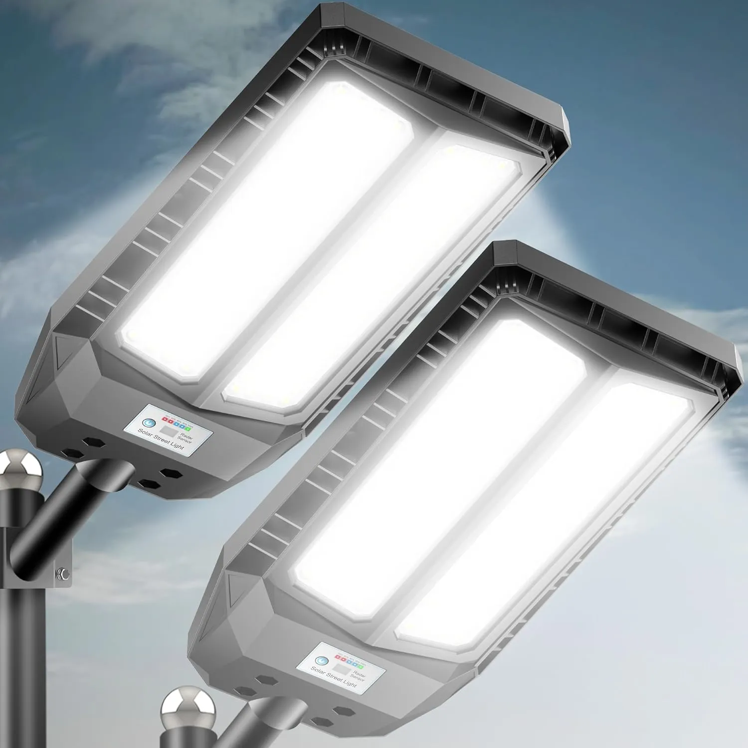 6000W Solar Lights Outdoor - 7000K Daylight, Large Lamp Beads, Optical Convex Lens, Solar Street Lights Outdoor with Motion Sensor and Remote Control, Dusk to Dawn for Yard, 2 Pack